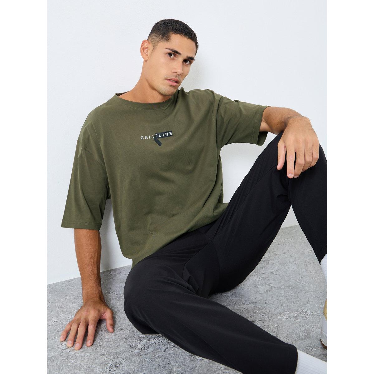 Styli Minimal Print Oversized Pure Cotton T-Shirt-men-clothing-tshirtsandpolos-tshirts-image-1