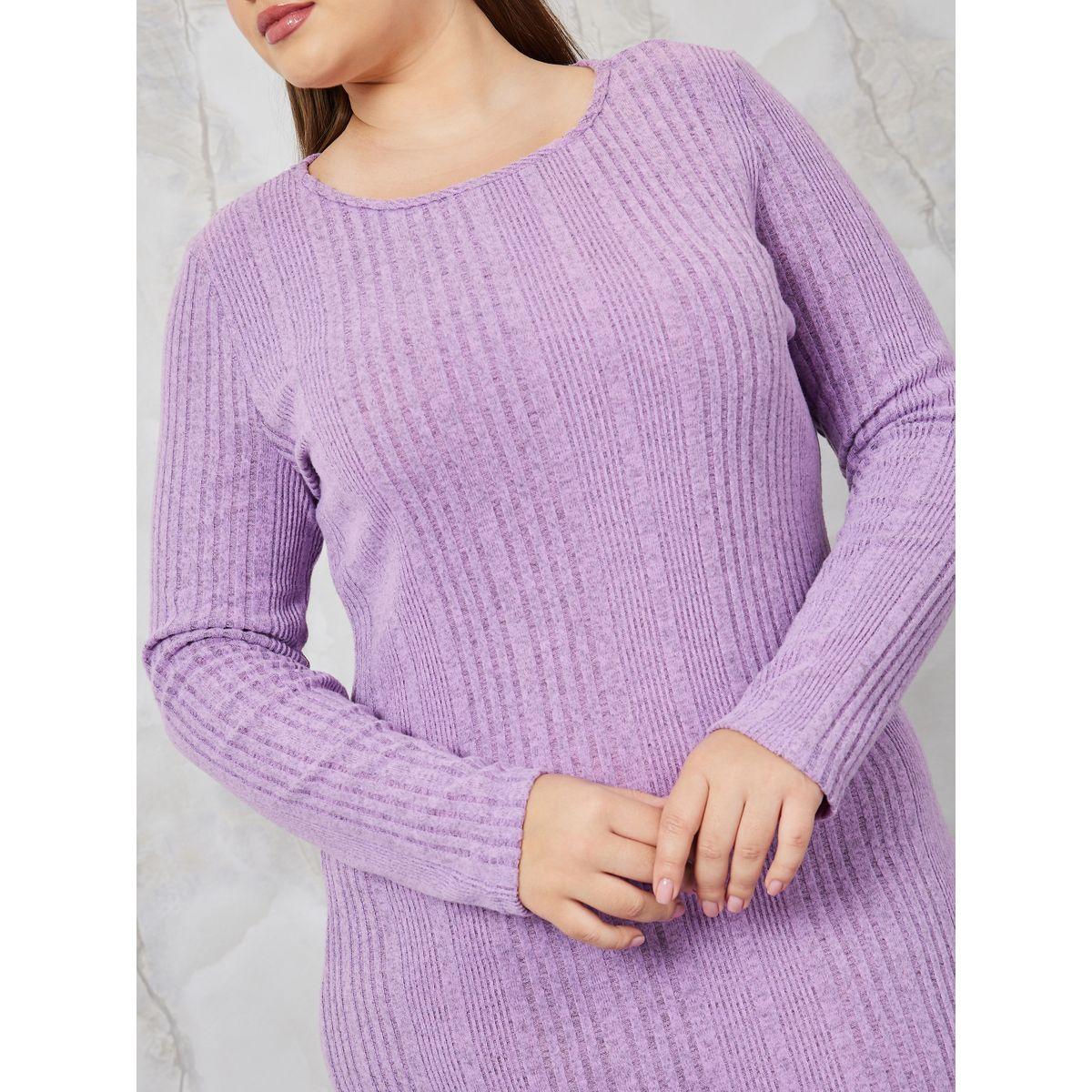 Styli Plus Ribbed Knit Maxi Dress with Side Slit-women-clothing-dresses-image-3