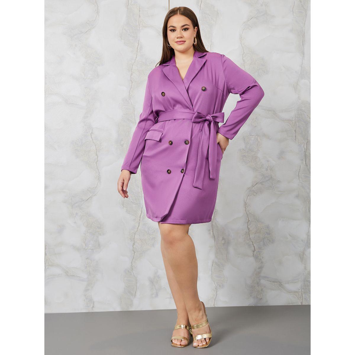 Styli Plus Double Breasted Blazer Mini Dress with Tie Belt-women-clothing-dresses-image-1