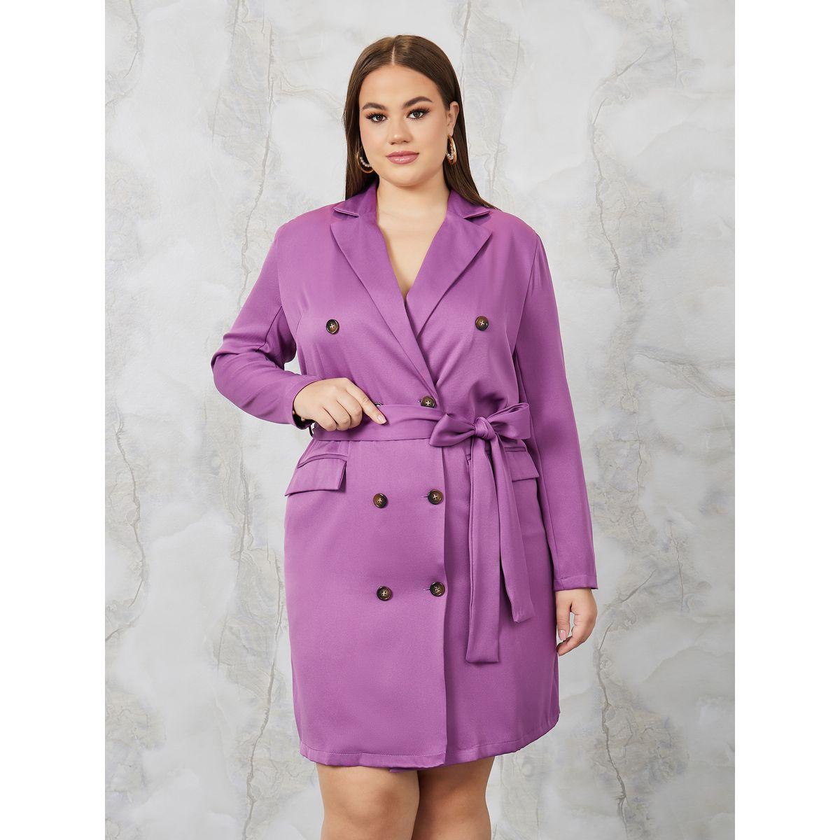 Styli Plus Double Breasted Blazer Mini Dress with Tie Belt-women-clothing-dresses-image-2