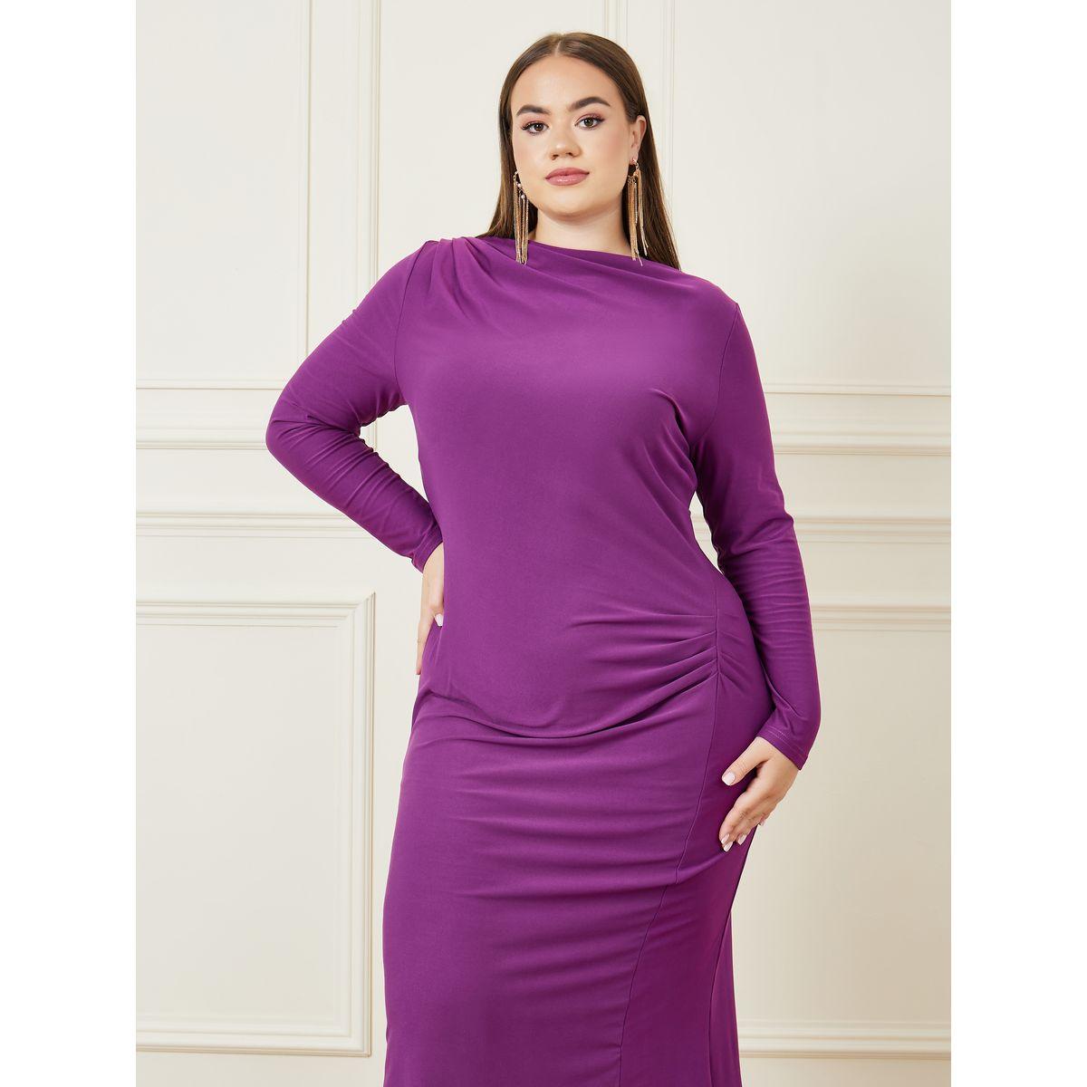 Styli Plus Gathered Detail Shift Maxi Dress-women-clothing-dresses-image-2