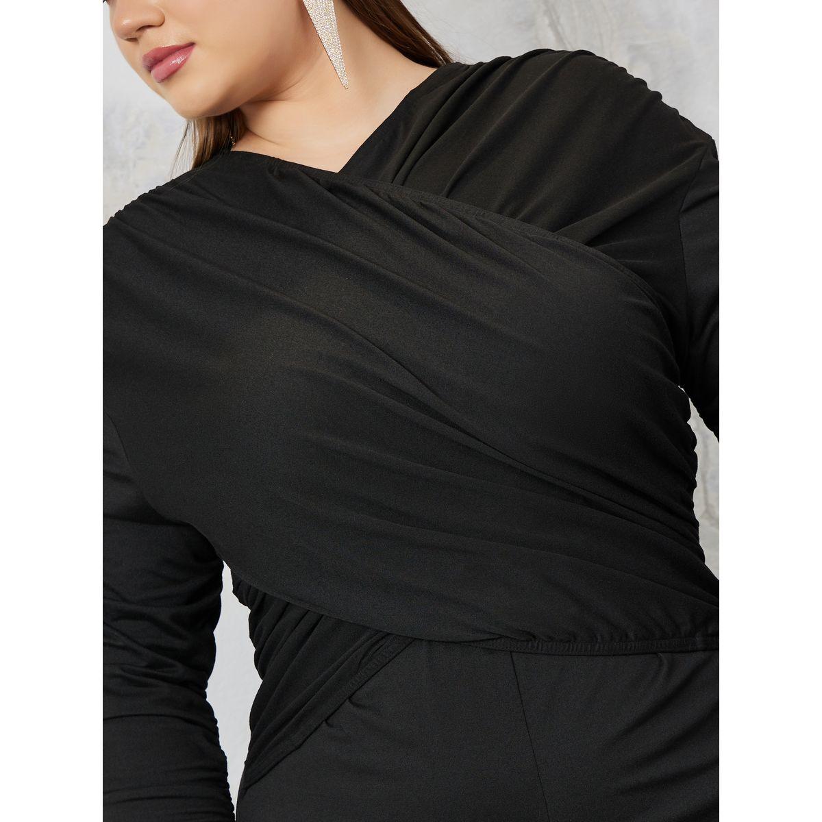 Styli Plus Gathered Front Wrap Front Maxi Dress-women-clothing-dresses-image-3