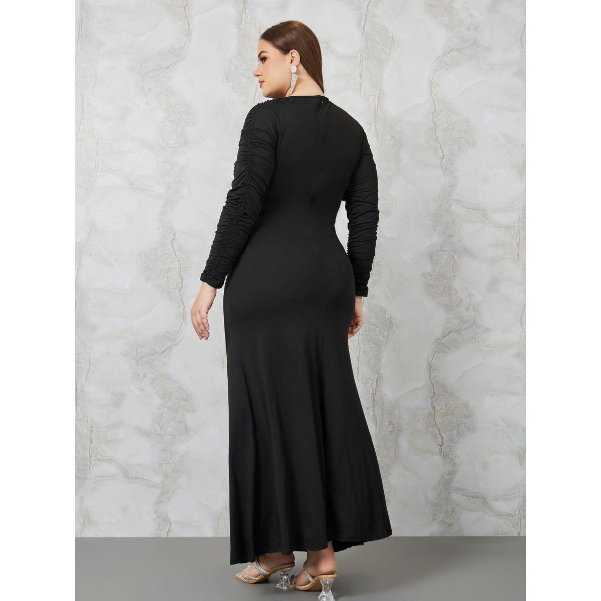Styli Plus Gathered Front Wrap Front Maxi Dress-women-clothing-dresses-image-4