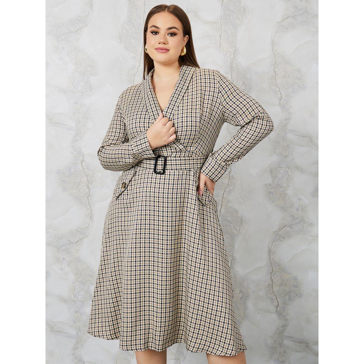 فستان ميدي مطبع بمربعات-women-clothing-dresses-image-1