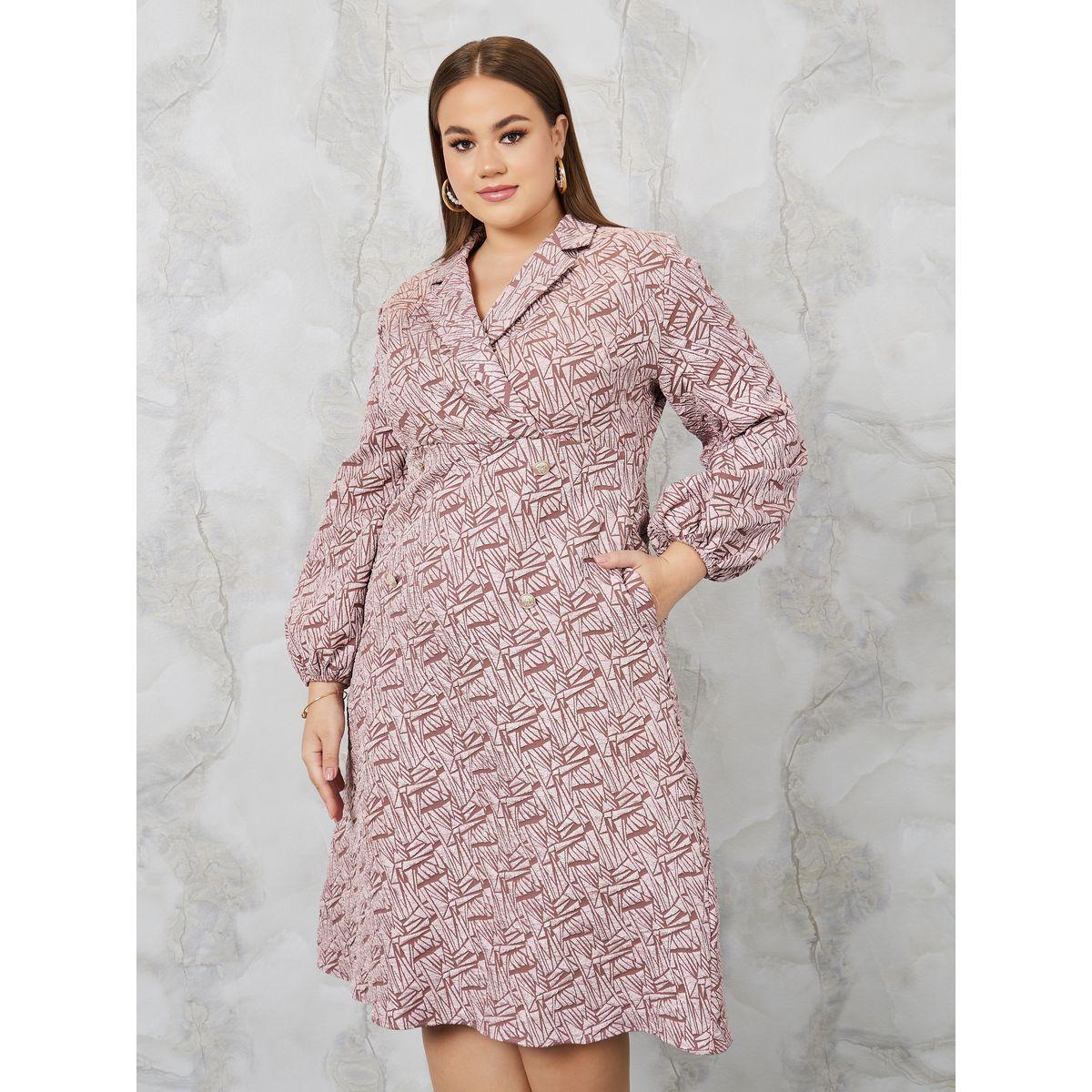 Styli Plus Jacquard A-Line Blazer Midi Dress-women-clothing-dresses-image-1