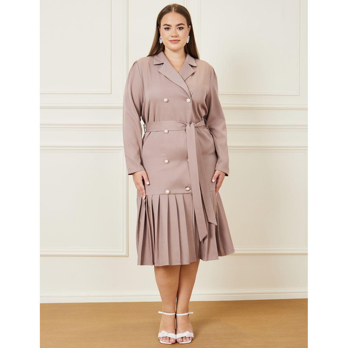 Styli Pleated Hem Midi Blazer Dress with Tie Belt-women-clothing-dresses-image-1