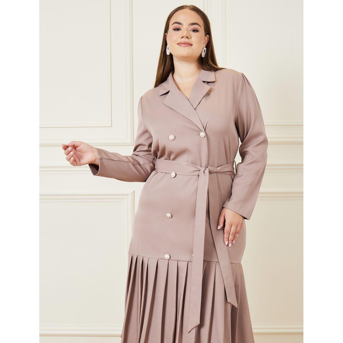 Styli Pleated Hem Midi Blazer Dress with Tie Belt-women-clothing-dresses-image-2