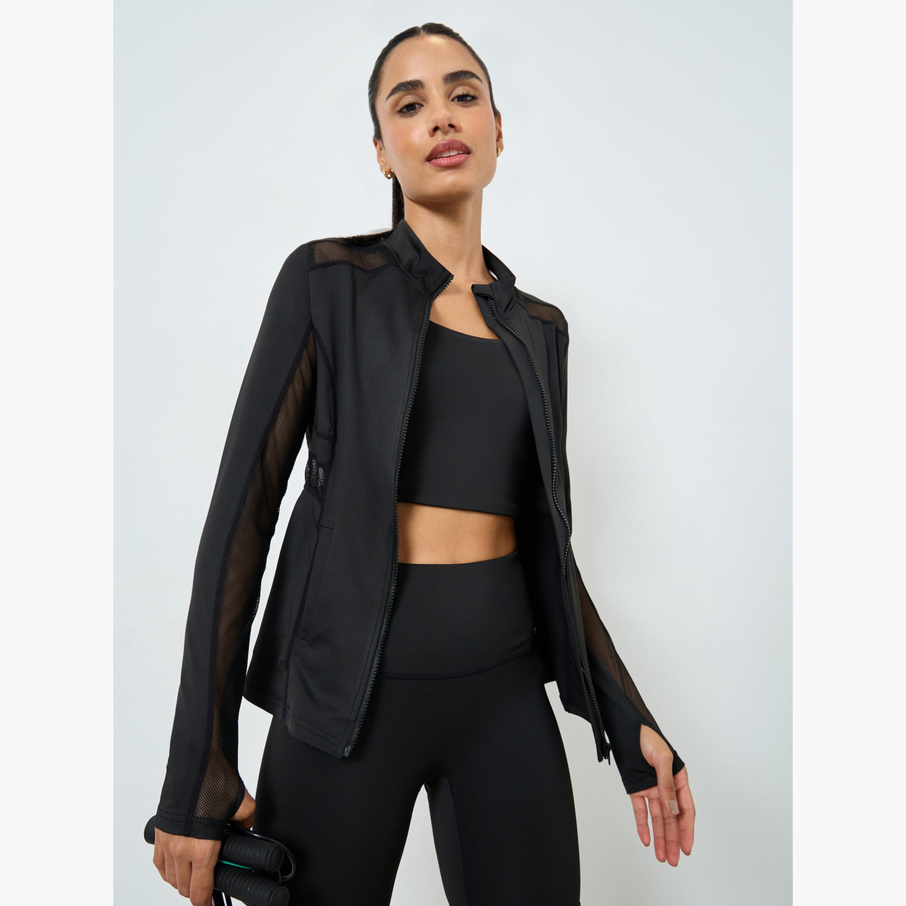 جاكيت بسحاب بجيوب وإدخال شبكي بفتحة إبهام-women-clothing-sportswearandactivewear-coatsandjackets-jackets-image-1