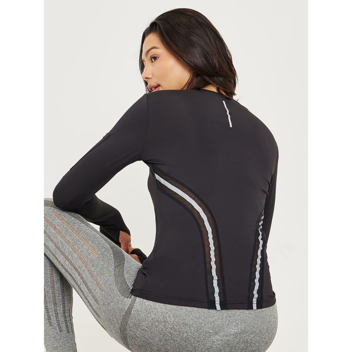 Styli Active Reflective Striped Mesh Insert Top with Thumbhole Sleeve-women-clothing-sportswearandactivewear-tshirtsandvests-image-1