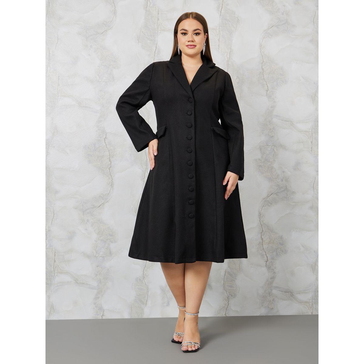 Styli Plus Notch Collar Buttoned A-Line Midi Dress-women-clothing-dresses-image-1