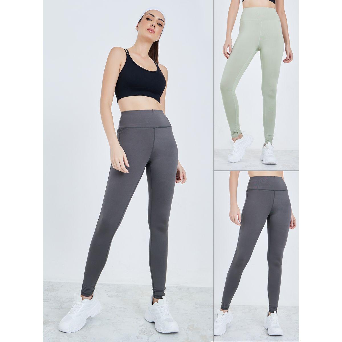 Styli Active Pack of 2 - Solid Elastic Waistband Leggings-women-clothing-sportswearandactivewear-bottoms-image-1