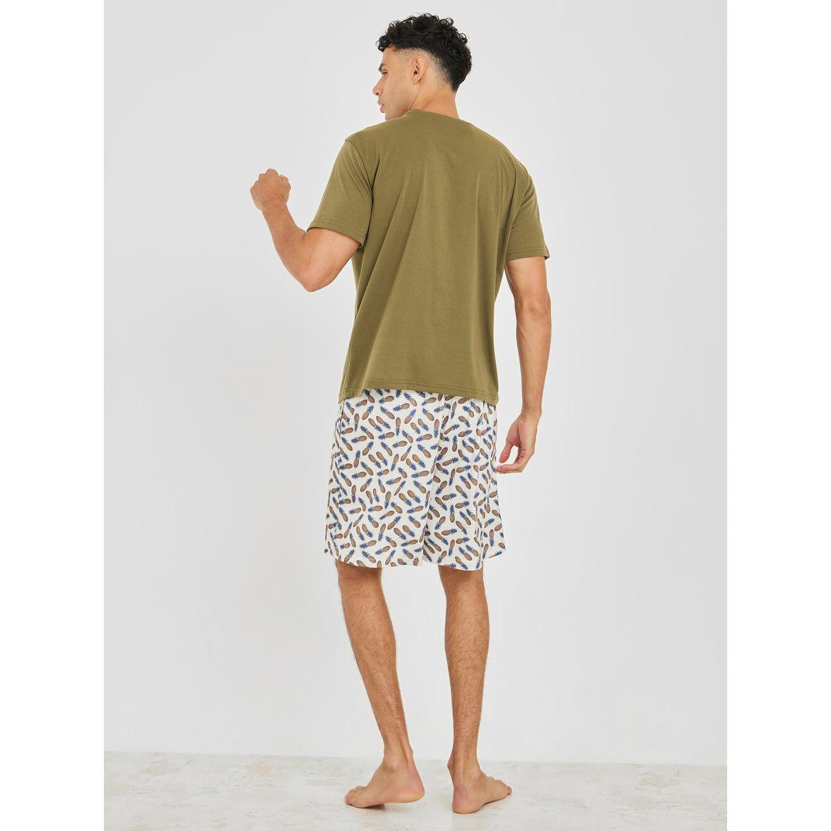 Styli Unwind Solid Round Neck T-Shirt & AOP Shorts Set-men-clothing-nightwear-sets-image-4