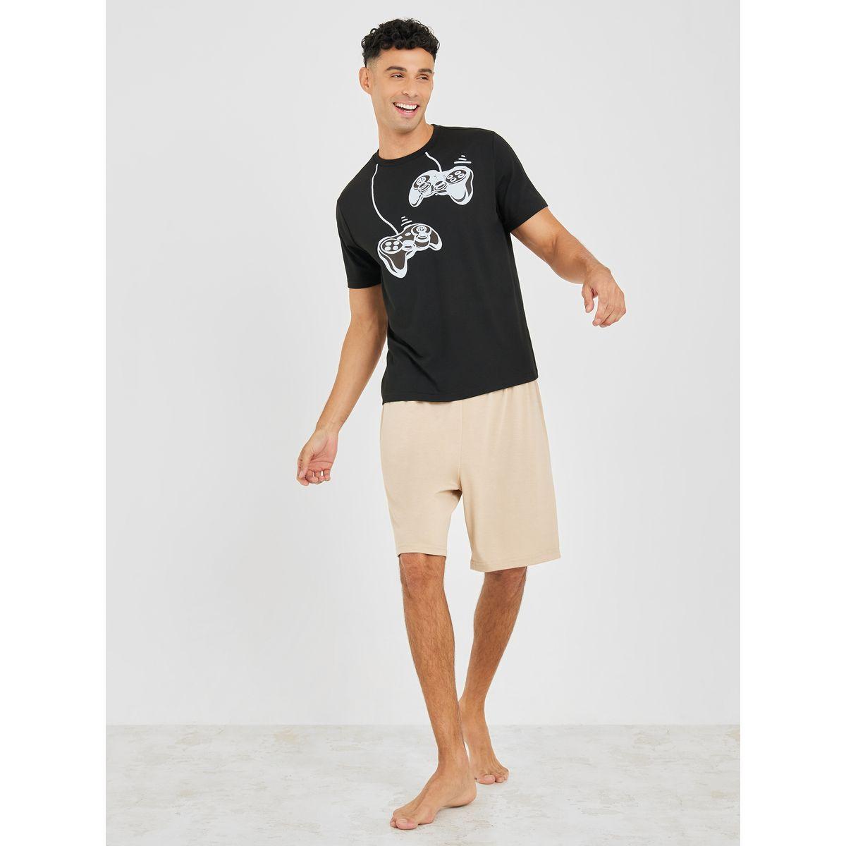 Styli Unwind Game Controller Graphic Print T-Shirt & Shorts Set-men-clothing-nightwear-sets-image-1