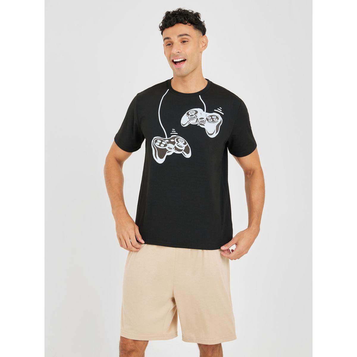 Styli Unwind Game Controller Graphic Print T-Shirt & Shorts Set-men-clothing-nightwear-sets-image-2