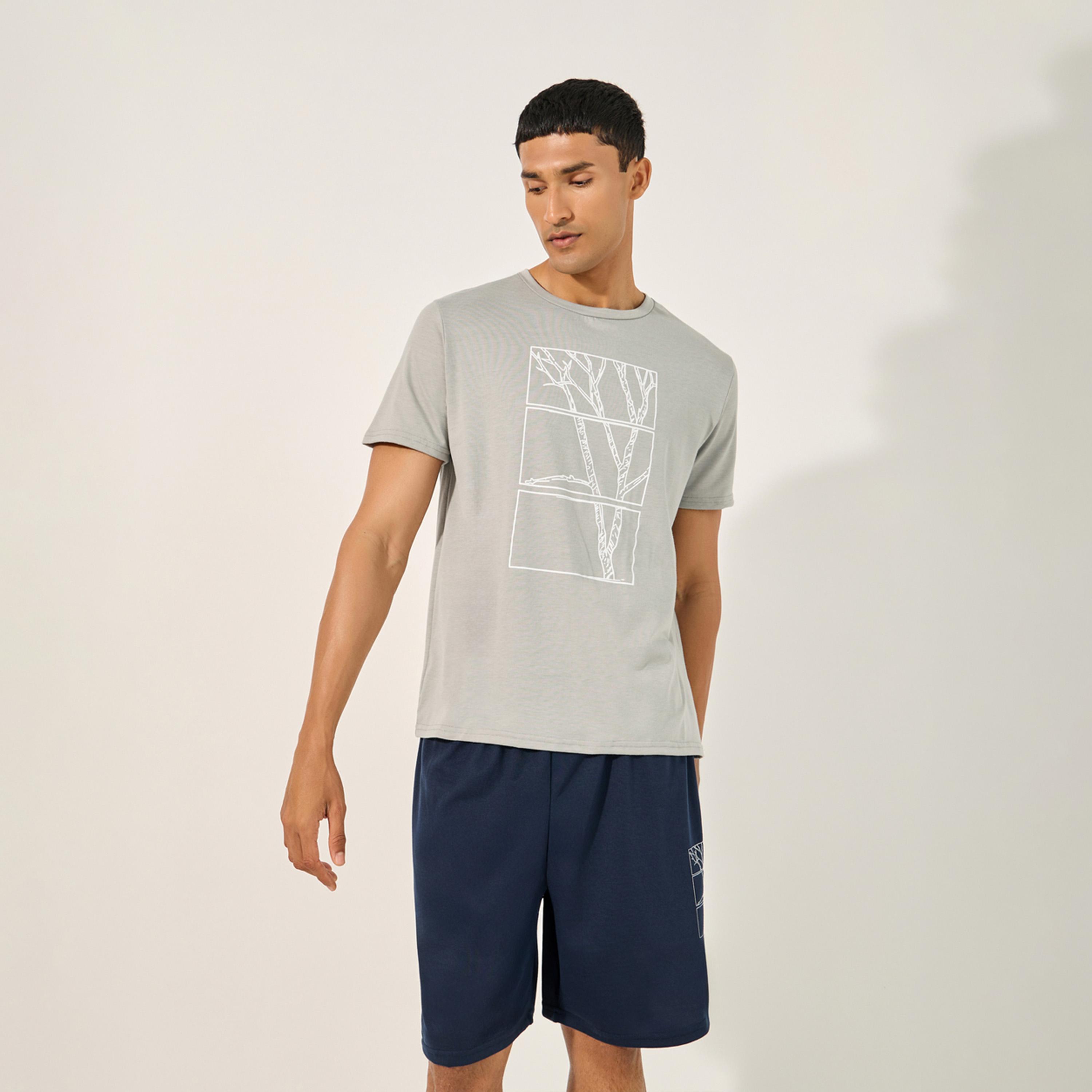 Styli Graphic Print Round Neck T-Shirt and Shorts Pyjama Set-men-clothing-nightwear-sets-image-2