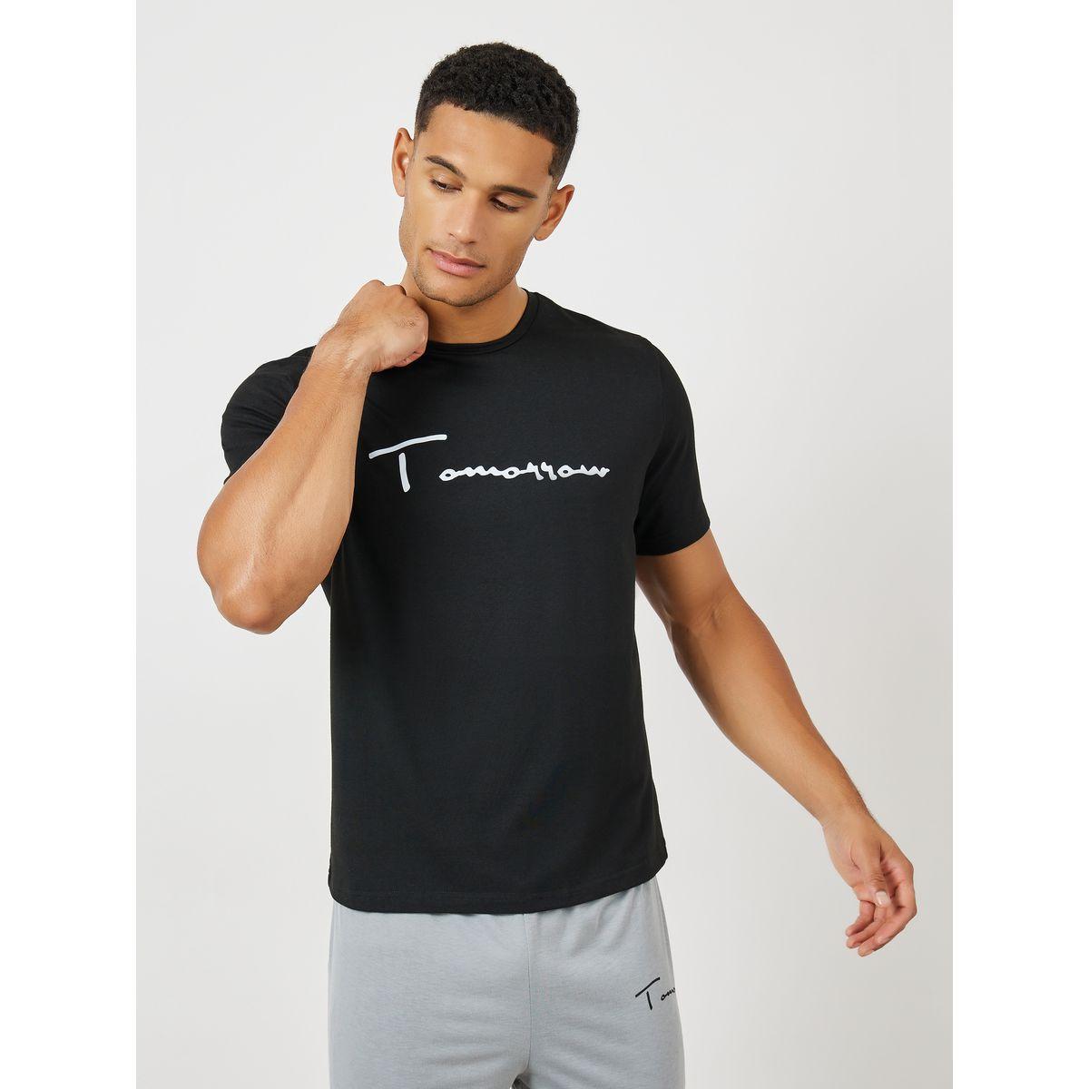 Styli Unwind Slogan Print T-Shirt & Solid Pyjama Set-men-clothing-nightwear-sets-image-2