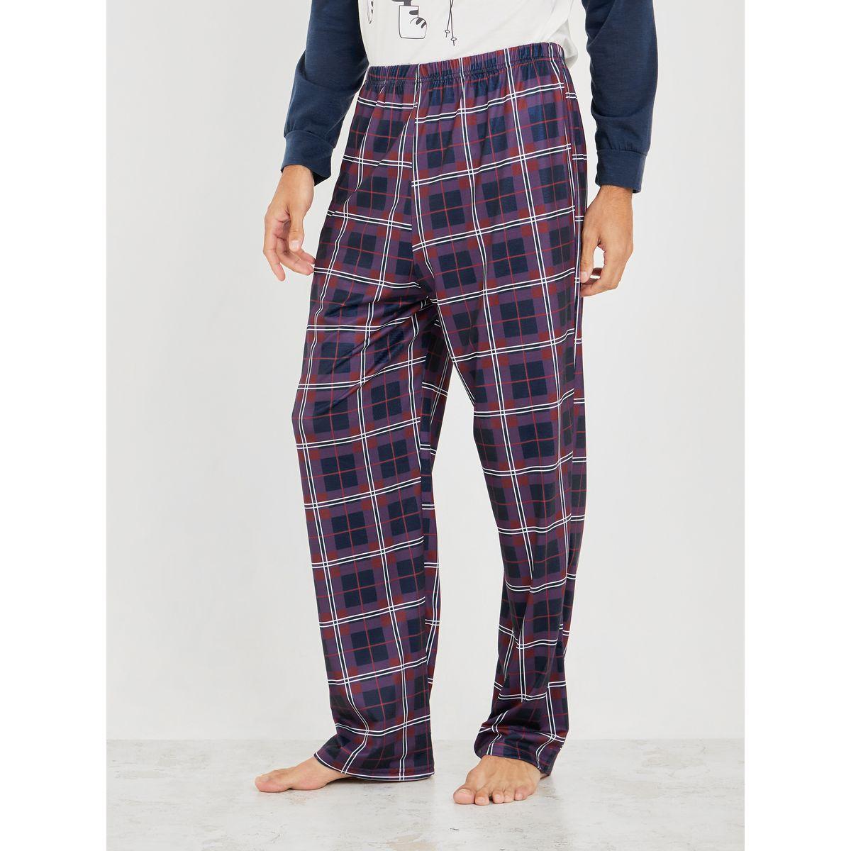 Styli Unwind Raglan Sleeve Graphic T-Shirt & Checkered Pyjama Set-men-clothing-nightwear-sets-image-5