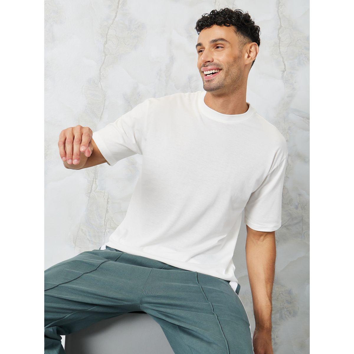 Styli Solid Crew Neck Oversized T-Shirt-men-clothing-tshirtsandpolos-tshirts-image-1