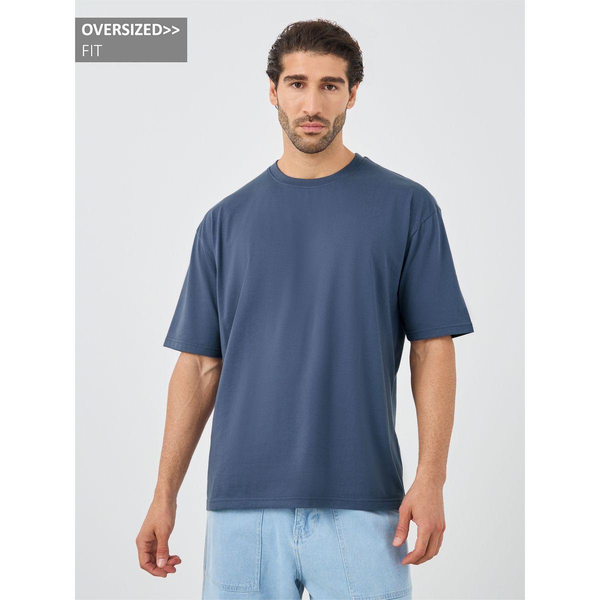 تيشيرت سادة بياقة ضيقة وأكمام قصيرة-men-clothing-tshirtsandpolos-tshirts-image-1