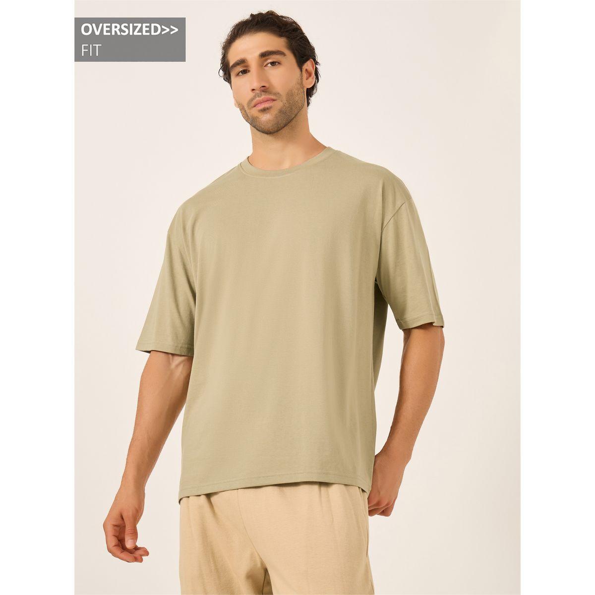 تيشيرت فضفاض بياقة ضيقة وأكمام قصيرة-men-clothing-tshirtsandpolos-tshirts-image-1
