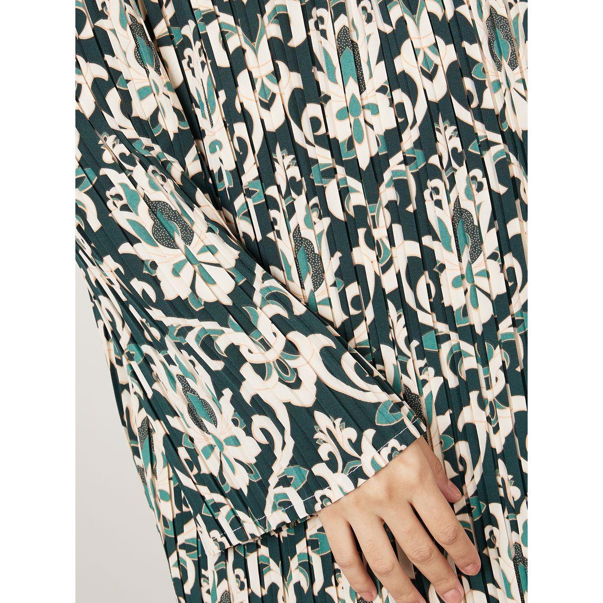 Styli Damask Print Plisse Jalabiya-women-arabicclothing-jalabiyas-image-3