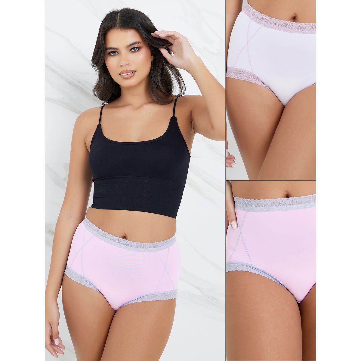 Styli Pack of 2 - Stitch Detail Contrast Lace Trim Full Brief-women-clothing-lingerie-panties-image-1