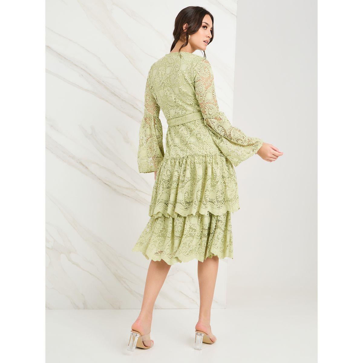 Styli Lace Insert Layered Midi Dress with Belt-women-clothing-dresses-image-4