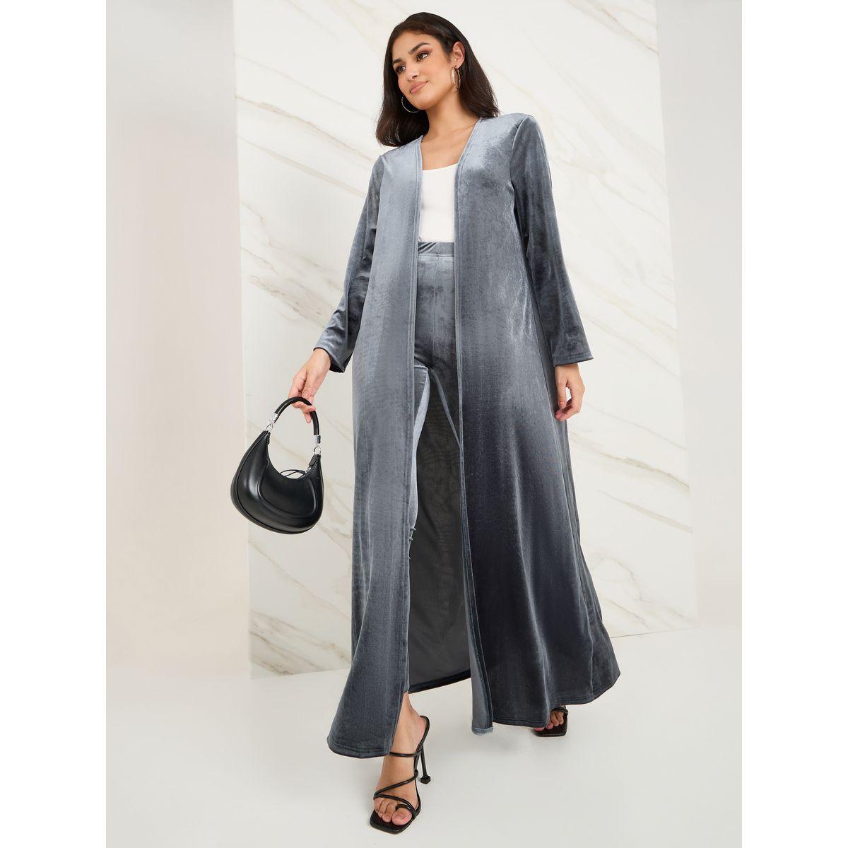 Styli Velvet Look Abaya & Leggings Modest Set-women-clothing-coordsets-image-1