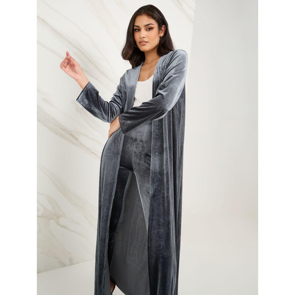 Styli Velvet Look Abaya & Leggings Modest Set-women-clothing-coordsets-image-2