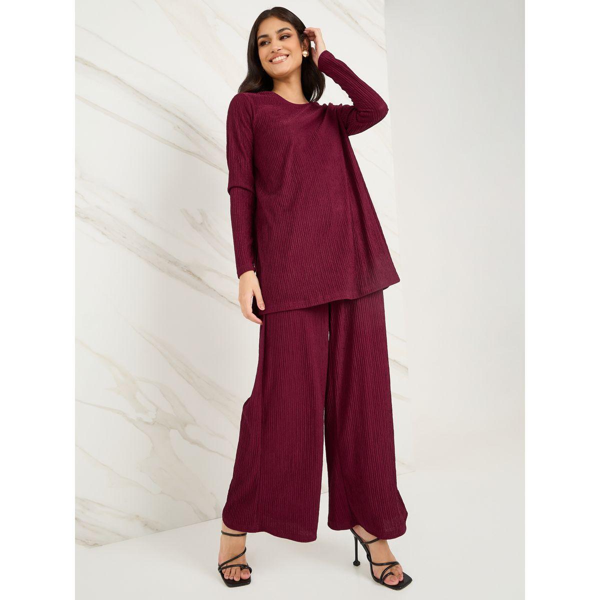 Styli Textured Longline Top & Wide Leg Trouser Modest Set-women-clothing-dresses-image-1
