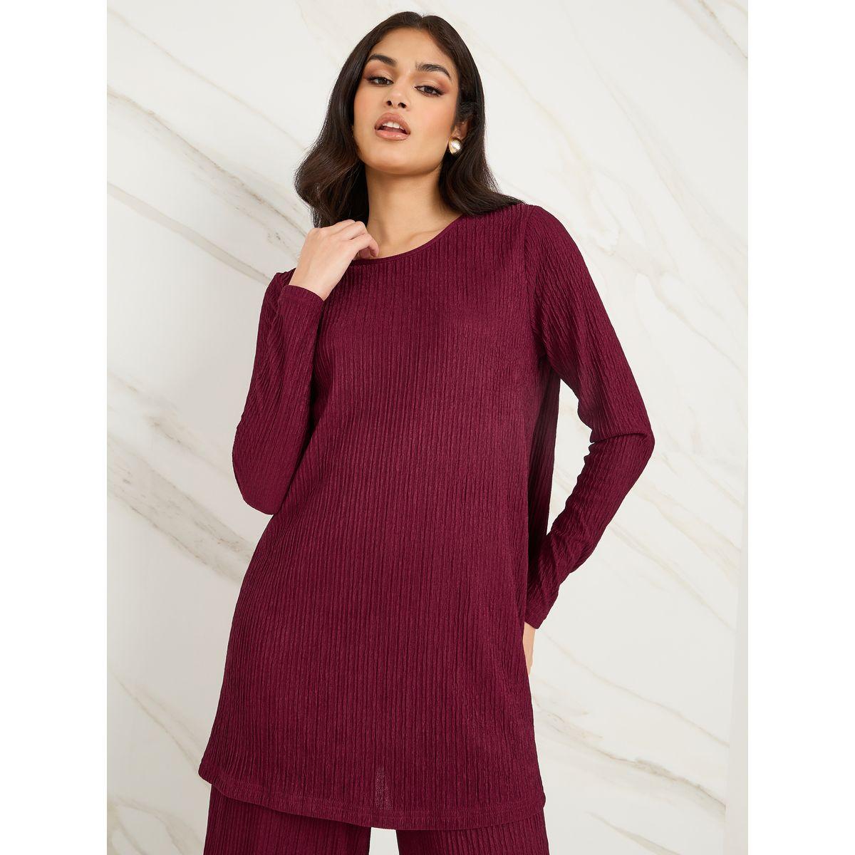 Styli Textured Longline Top & Wide Leg Trouser Modest Set-women-clothing-dresses-image-2