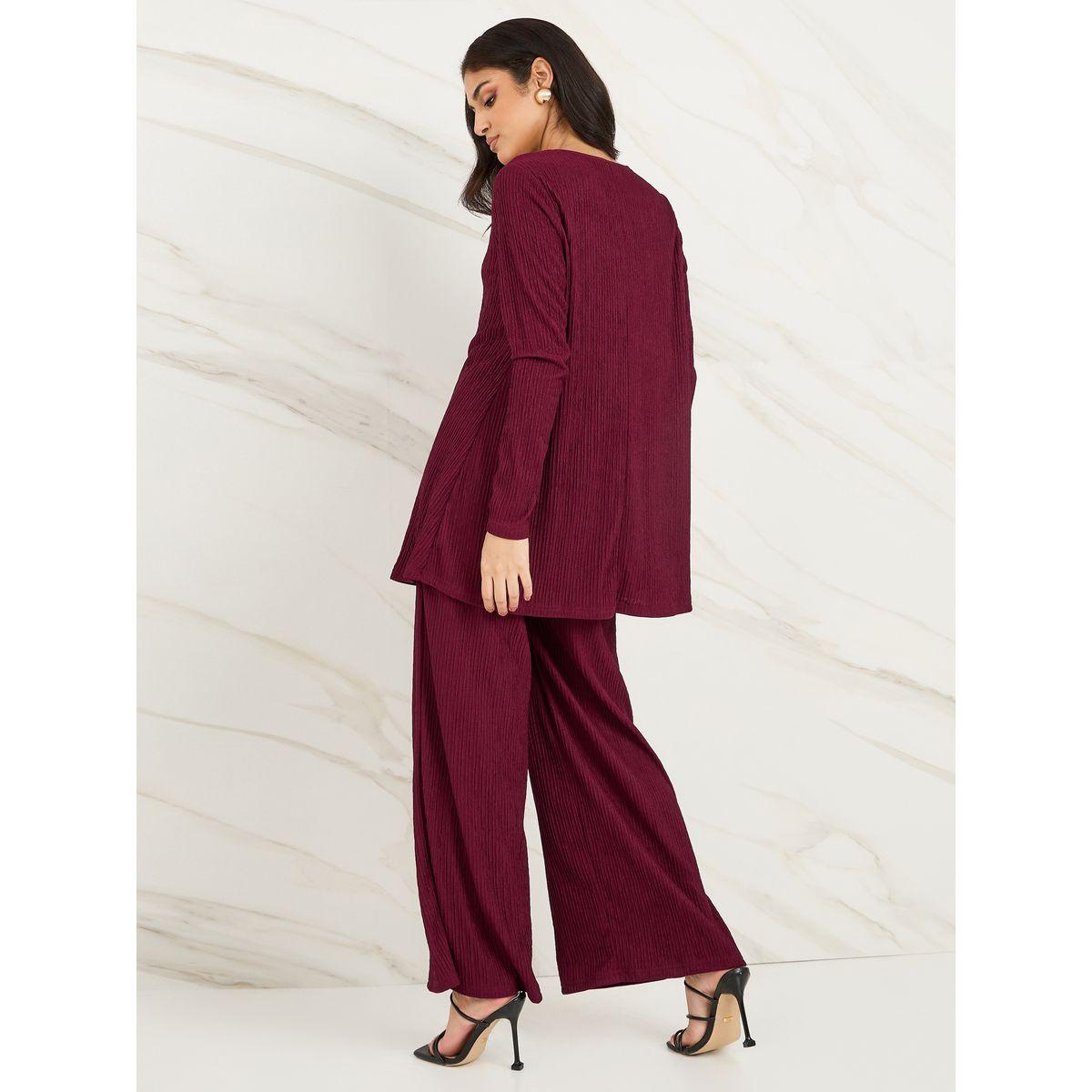 Styli Textured Longline Top & Wide Leg Trouser Modest Set-women-clothing-dresses-image-5