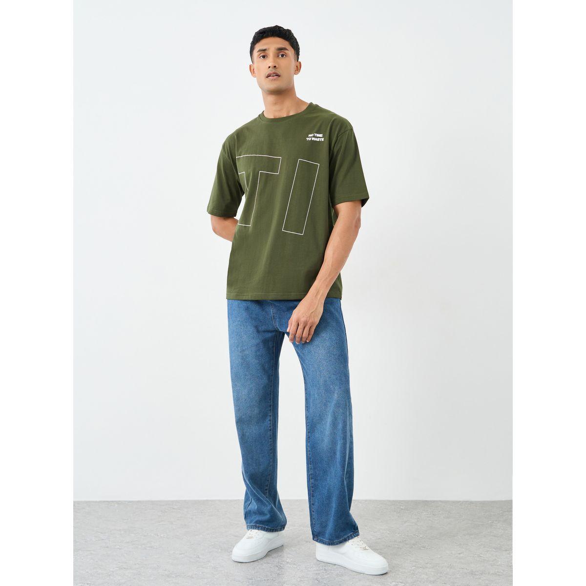 Styli Olive Front and Back Graphic Oversized T-Shirt-men-clothing-tshirtsandpolos-tshirts-image-2