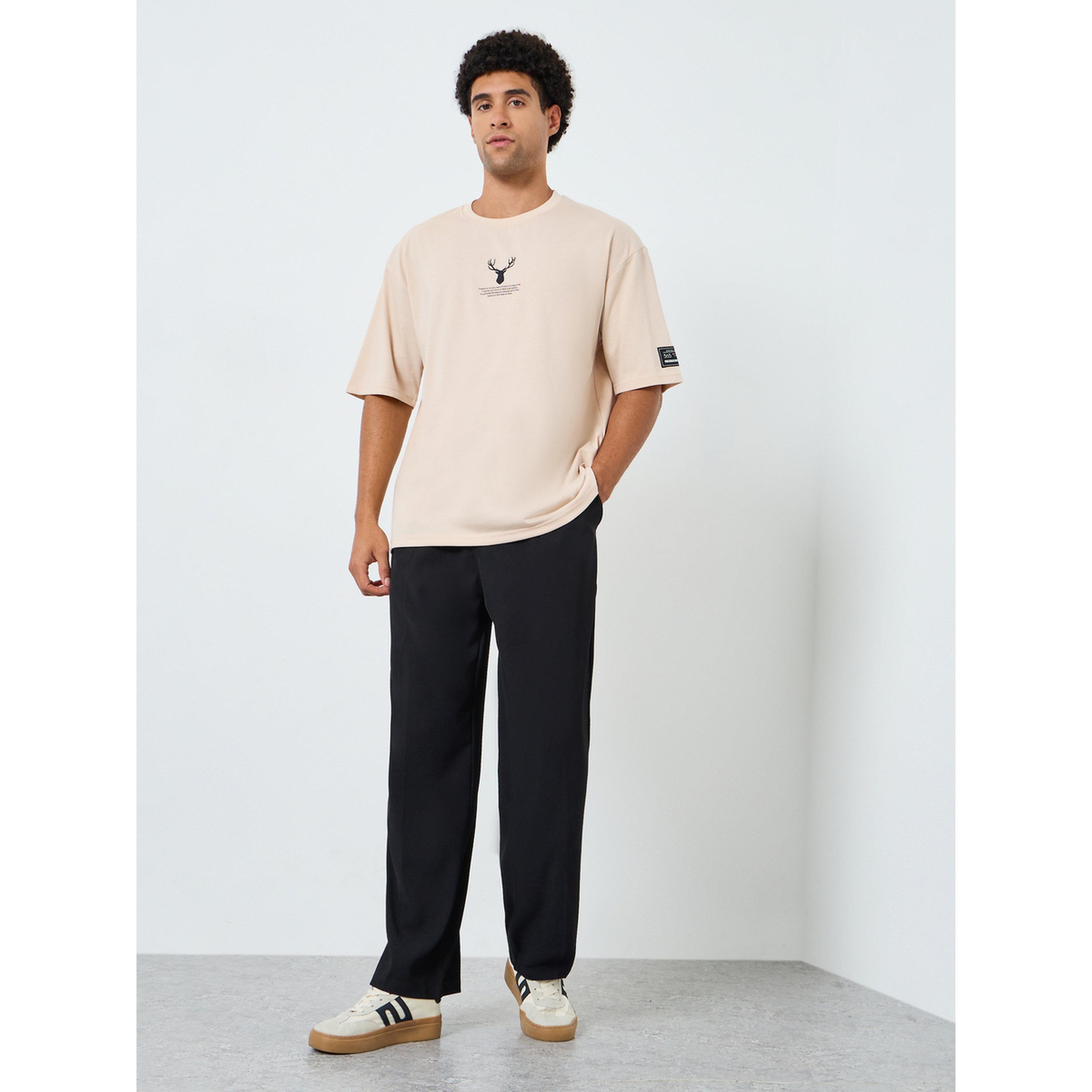 Styli Men Beige Graphic Oversized T-Shirt-men-clothing-tshirtsandpolos-tshirts-image-2