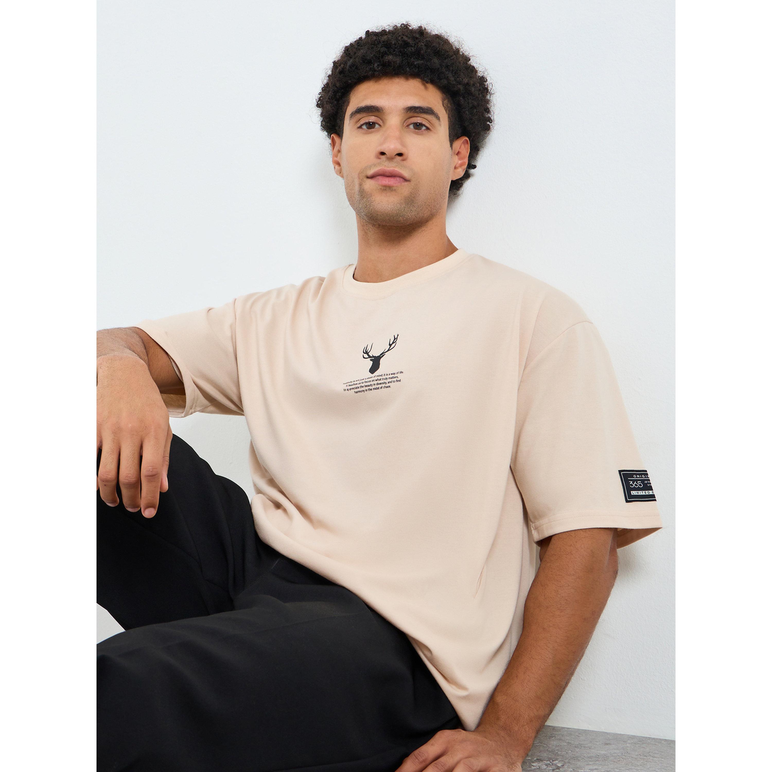 Styli Men Beige Graphic Oversized T-Shirt-men-clothing-tshirtsandpolos-tshirts-image-3