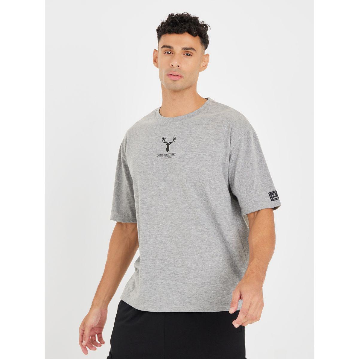 Styli Reindeer Graphic Oversized T-Shirt with Sleeve Badge-men-clothing-tshirtsandpolos-tshirts-image-3