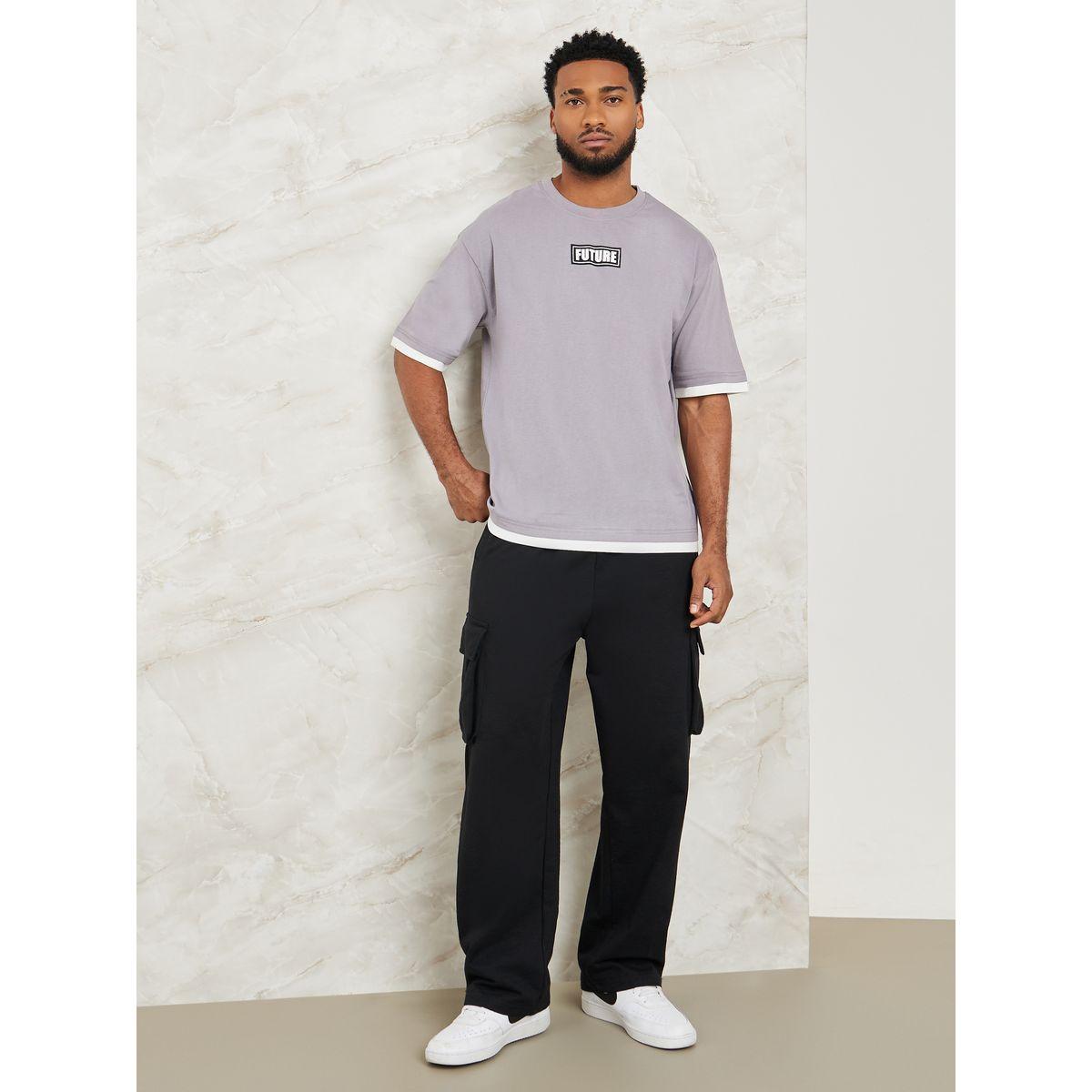 Styli Slogan Print Oversized T-Shirt with Contrast Trim-men-clothing-tshirtsandpolos-tshirts-image-2