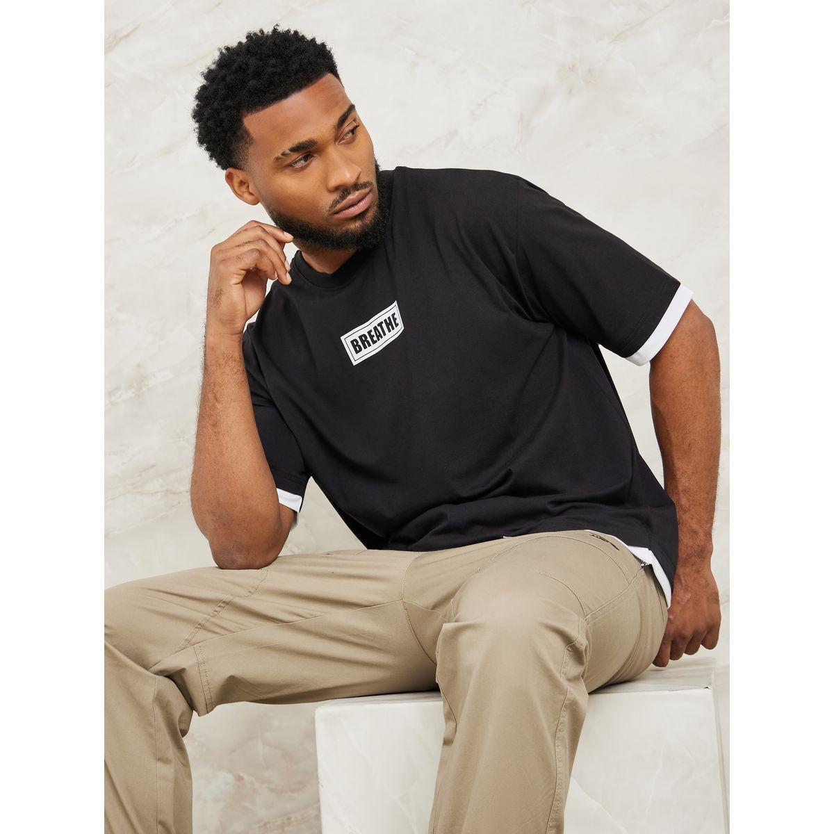 Styli Slogan Print Oversized T-Shirt with Contrast Trim-men-clothing-tshirtsandpolos-tshirts-image-1