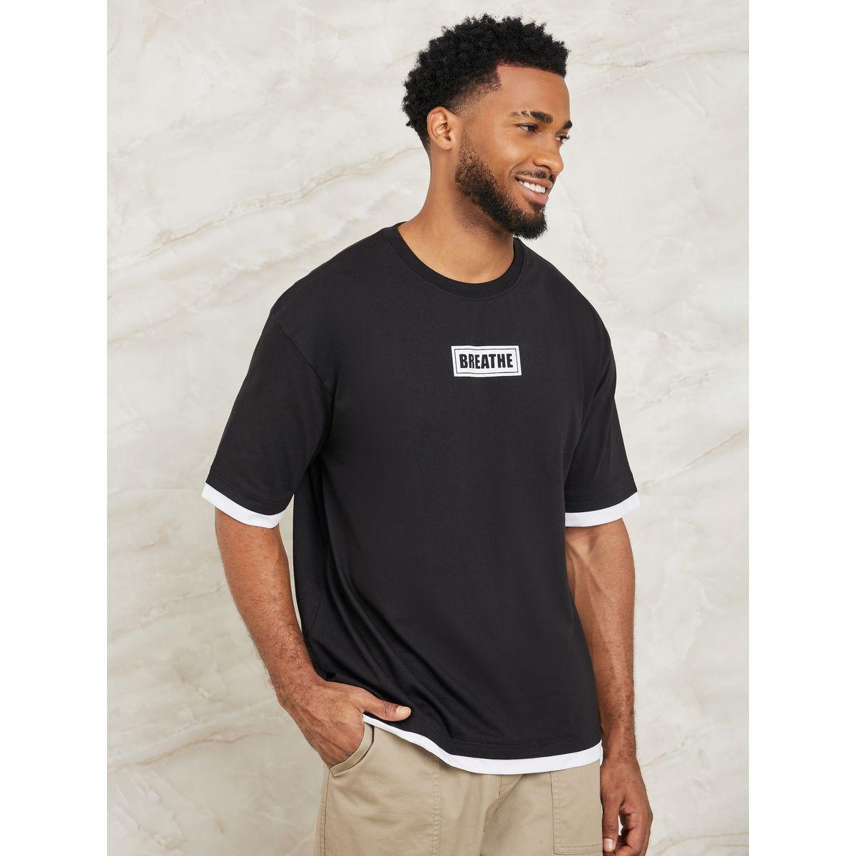 Styli Slogan Print Oversized T-Shirt with Contrast Trim-men-clothing-tshirtsandpolos-tshirts-image-2