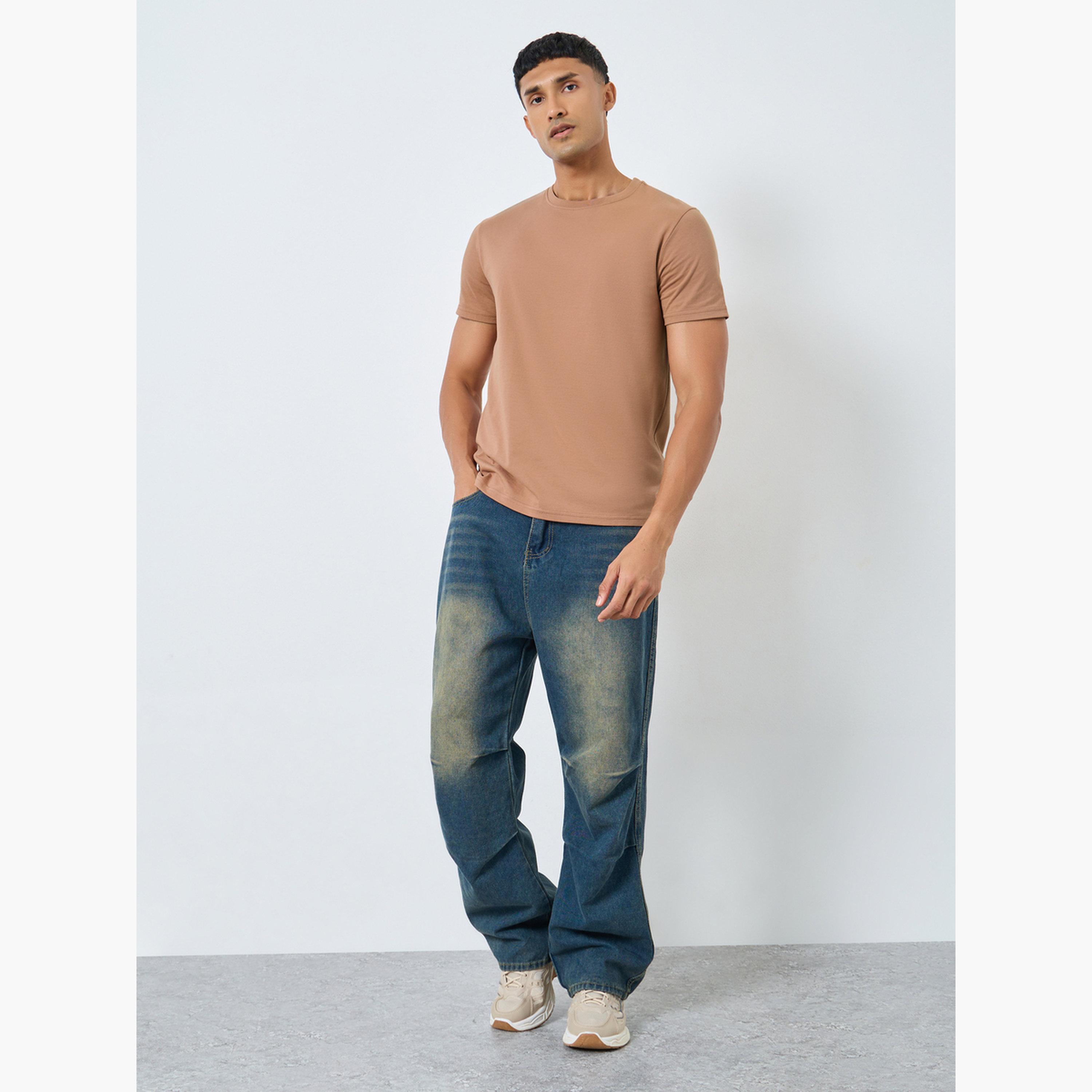 Styli Men Coffee Brown Solid Cotton Blend T-Shirt-men-clothing-tshirtsandpolos-tshirts-image-2
