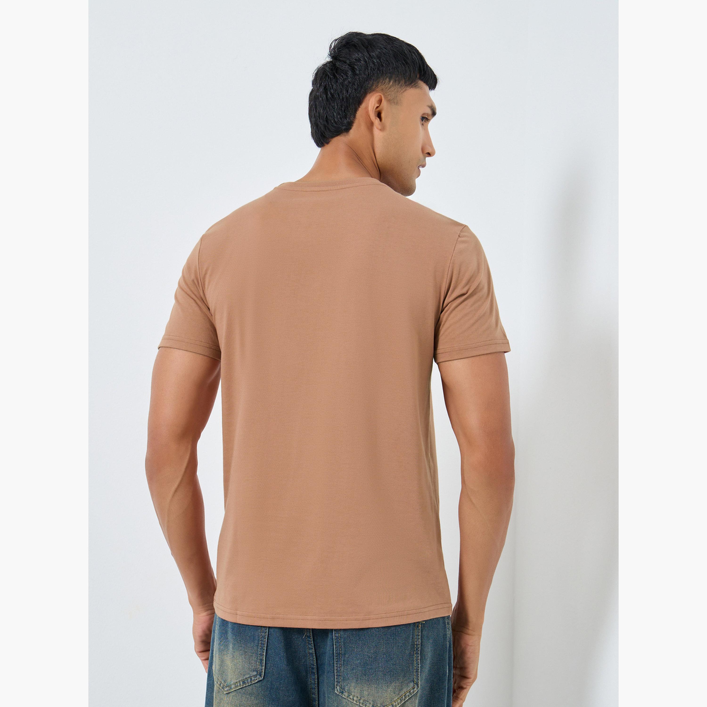 Styli Men Coffee Brown Solid Cotton Blend T-Shirt-men-clothing-tshirtsandpolos-tshirts-image-4
