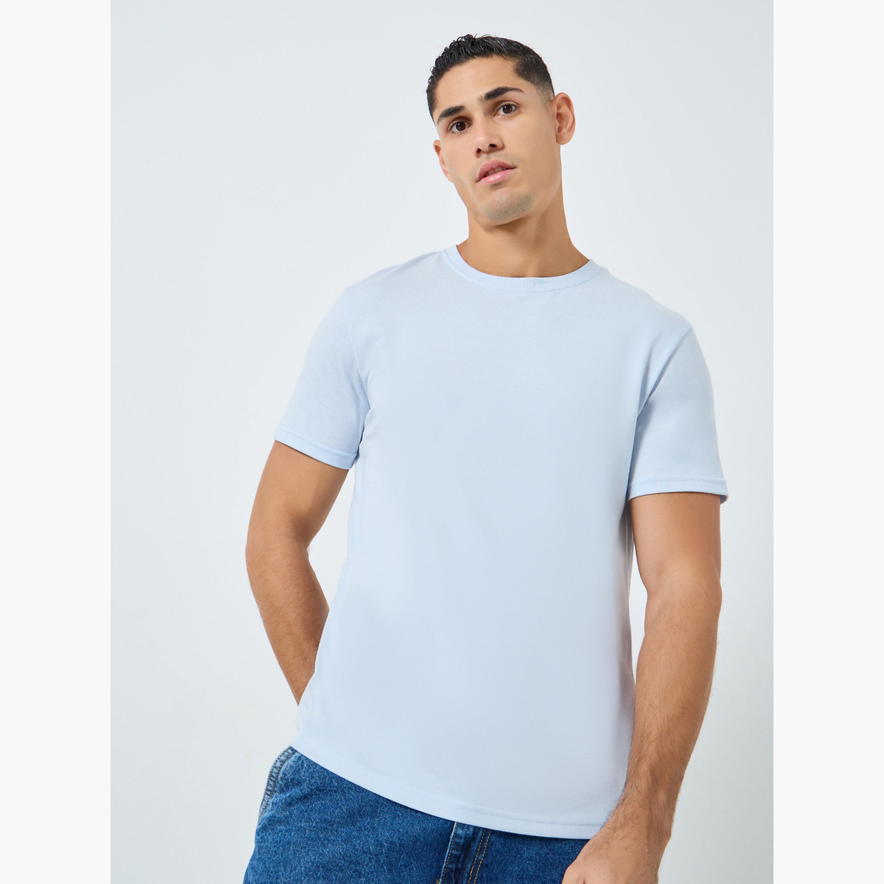 Styli Men Light Blue Crew Neck Cotton Blend T-Shirt-men-clothing-tshirtsandpolos-tshirts-image-1