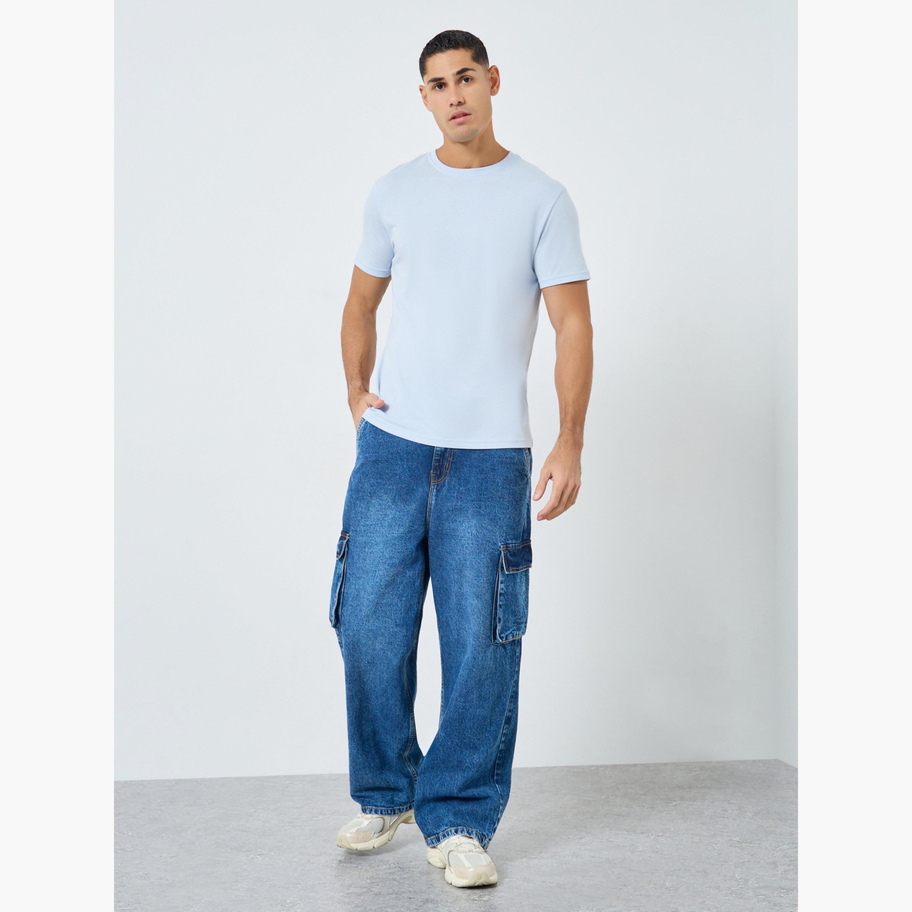 Styli Men Light Blue Crew Neck Cotton Blend T-Shirt-men-clothing-tshirtsandpolos-tshirts-image-2