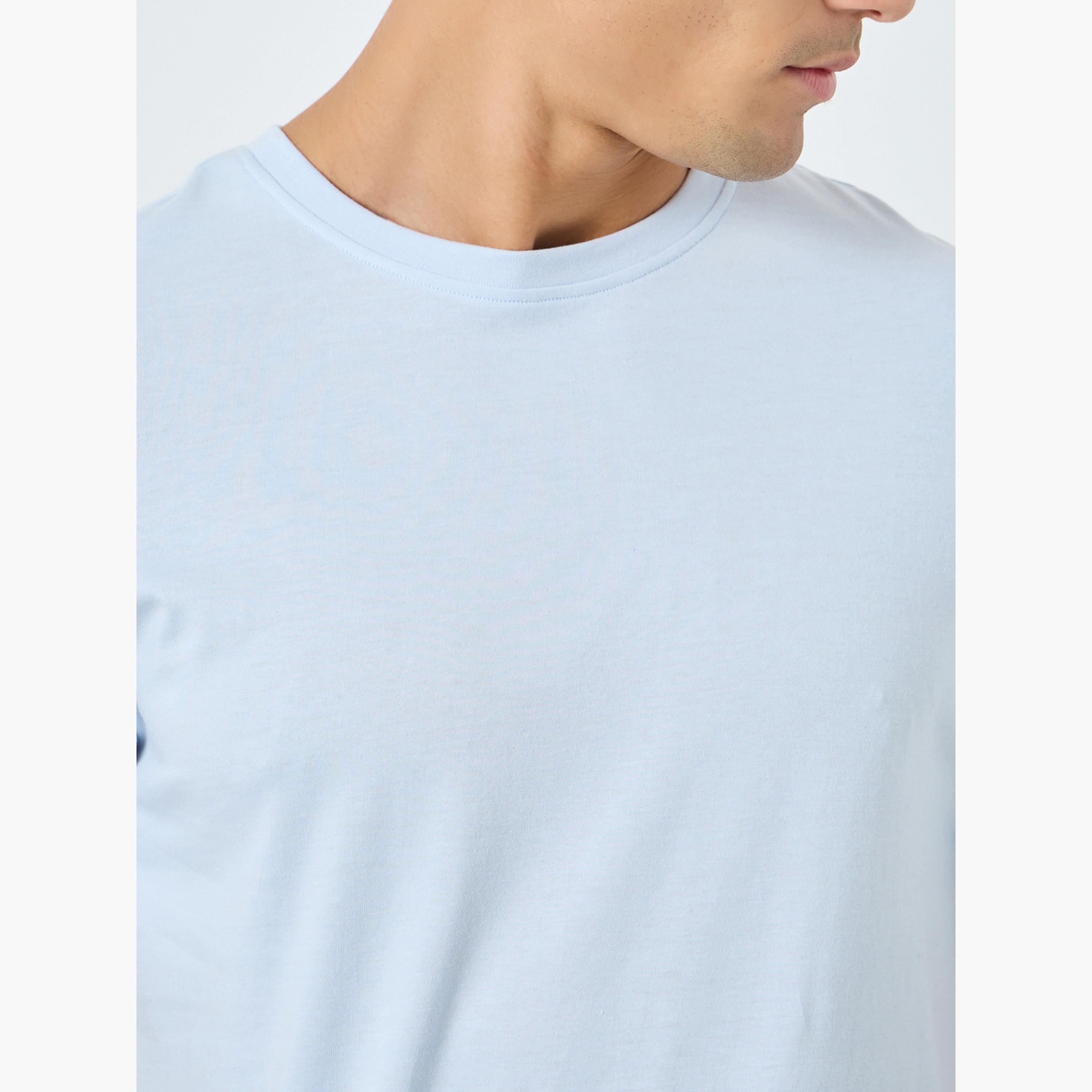 Styli Men Light Blue Crew Neck Cotton Blend T-Shirt-men-clothing-tshirtsandpolos-tshirts-image-3
