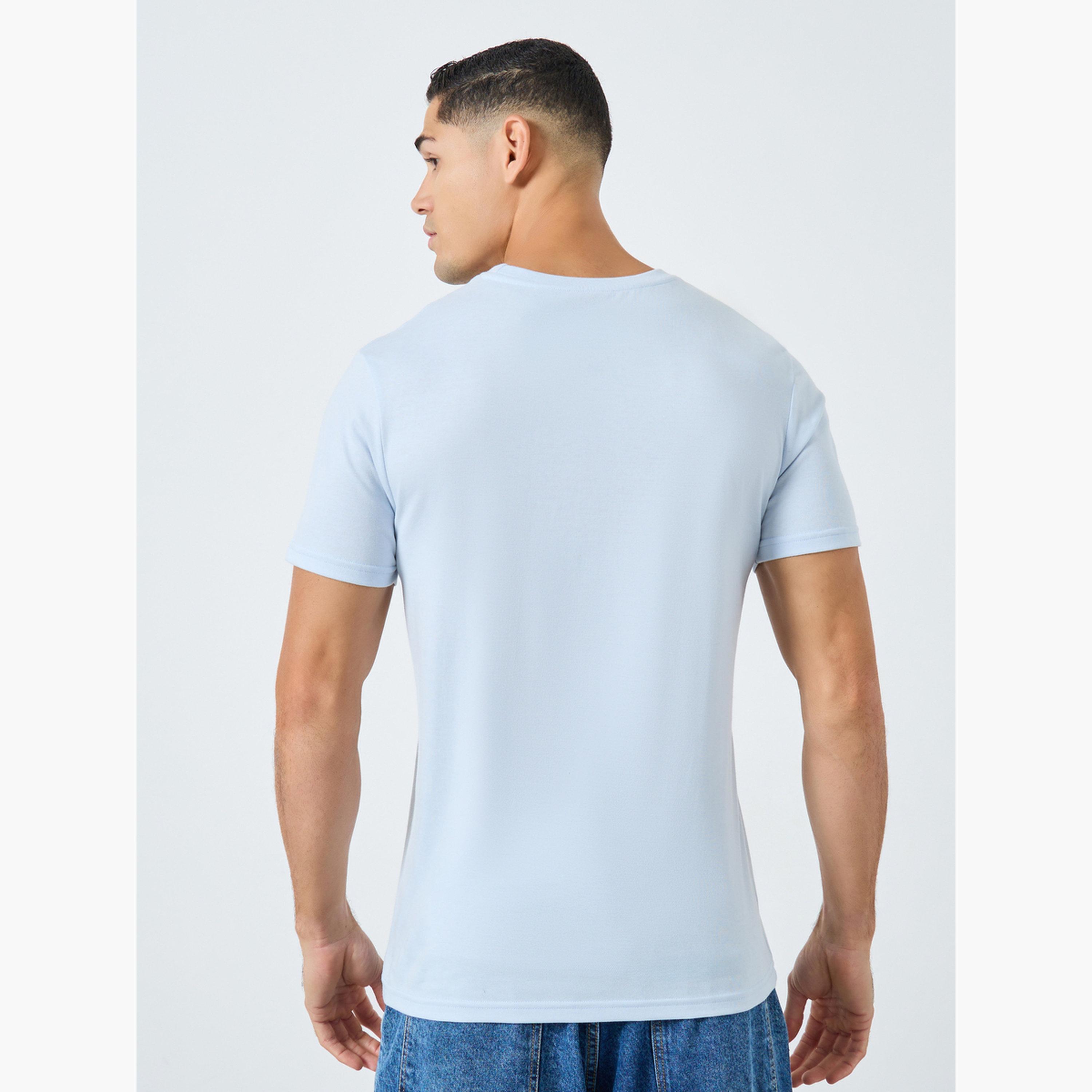 Styli Men Light Blue Crew Neck Cotton Blend T-Shirt-men-clothing-tshirtsandpolos-tshirts-image-4