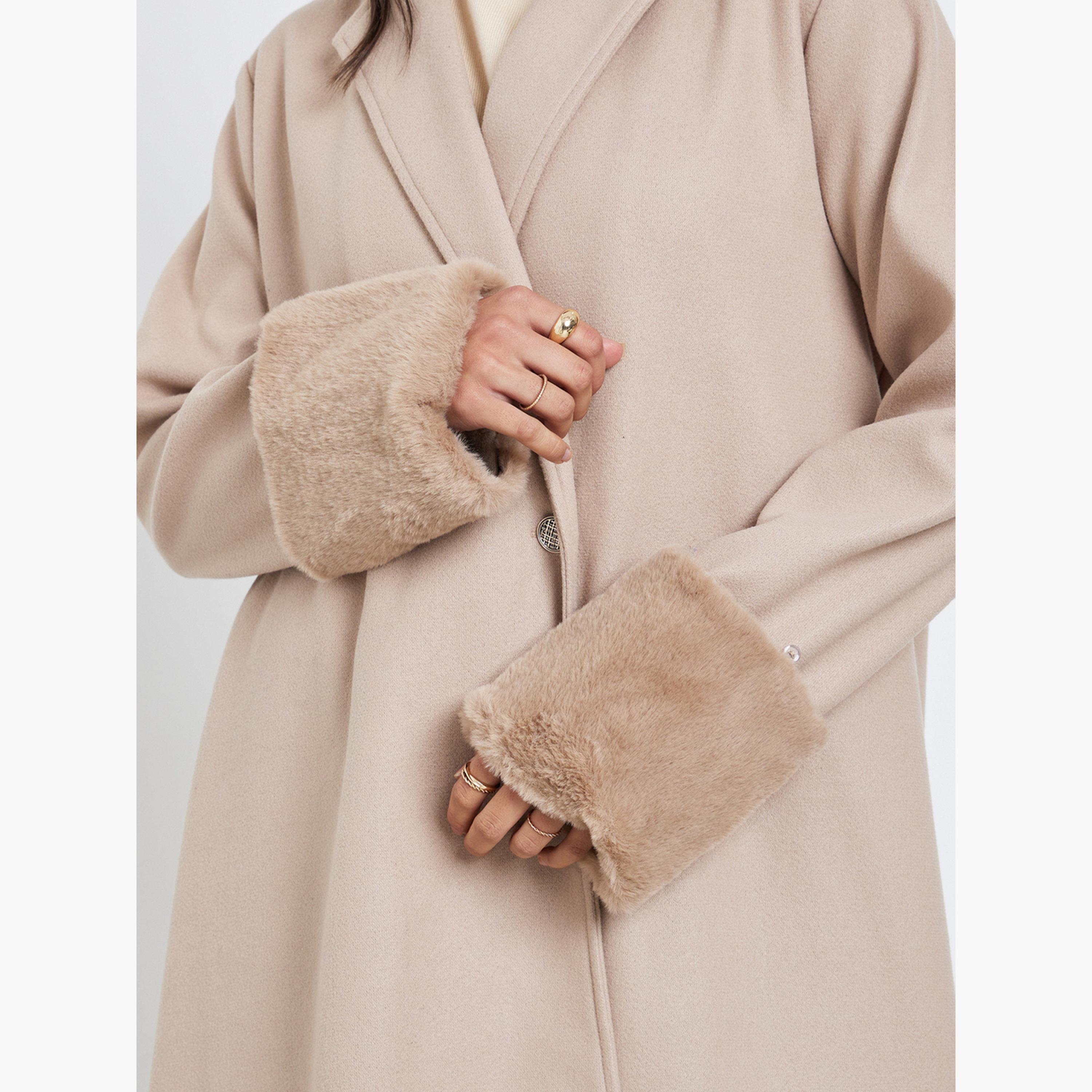 Amirah X Styli Collared Abaya with Faux Fur Trim Cuff-women-arabicclothing-abayas-image-5