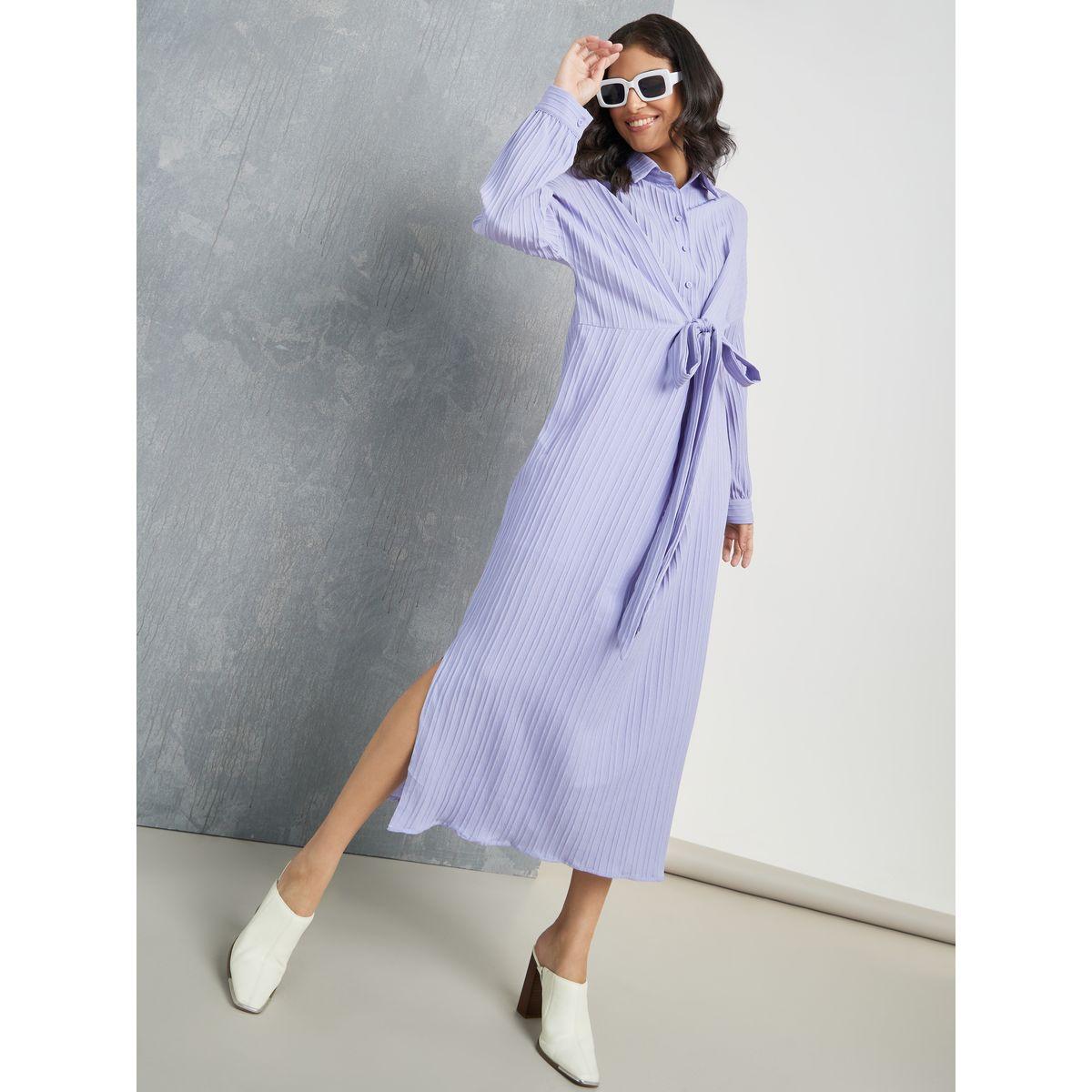 Styli Front Tie Detail Textured Midi Dress-women-clothing-dresses-image-2