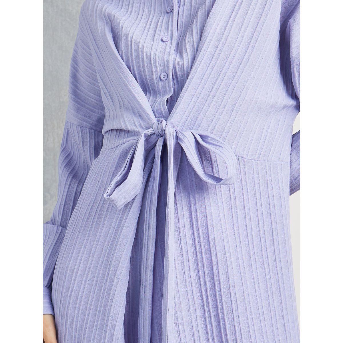 Styli Front Tie Detail Textured Midi Dress-women-clothing-dresses-image-3