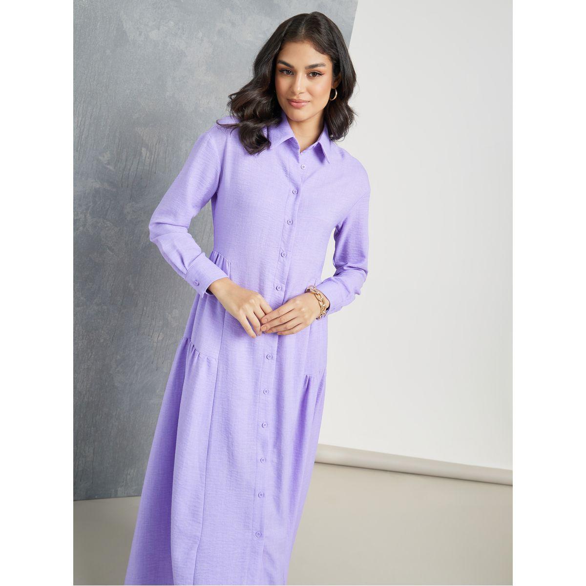 Styli Solid Button Up A-Line Maxi Dress-women-clothing-dresses-image-2