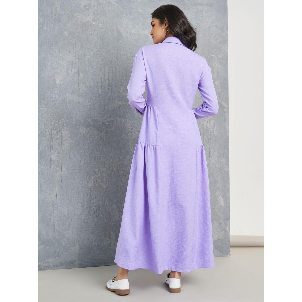 Styli Solid Button Up A-Line Maxi Dress-women-clothing-dresses-image-4
